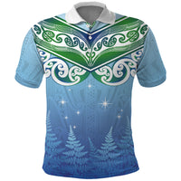 Aotearoa New Zealand New Year Polo Shirt Maori Motifs with Silver Fern and Matariki Stars LT03 Multicolor - Polynesian Pride