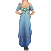 Aotearoa New Zealand New Year Summer Maxi Dress Maori Motifs with Silver Fern and Matariki Stars LT03 - Polynesian Pride