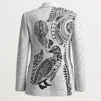 Aotearoa Moko Tribal Tattoo Blazer New Zealand Maori Penguin and Fantail White Color