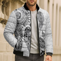 Aotearoa Moko Tribal Tattoo Bomber Puffer Jacket New Zealand Maori Penguin and Fantail White Color
