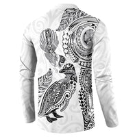 Aotearoa Moko Tribal Tattoo Button Sweatshirt New Zealand Maori Penguin and Fantail White Color