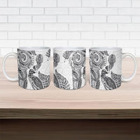 Aotearoa Moko Tribal Tattoo Ceramic Mug New Zealand Maori Penguin and Fantail White Color