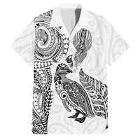 Aotearoa Moko Tribal Tattoo Family Matching Off Shoulder Maxi Dress and Hawaiian Shirt New Zealand Maori Penguin and Fantail White Color LT03 Dad's Shirt - Short Sleeve White - Polynesian Pride