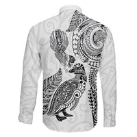 Aotearoa Moko Tribal Tattoo Family Matching Off Shoulder Short Dress and Hawaiian Shirt New Zealand Maori Penguin and Fantail White Color LT03 - Polynesian Pride