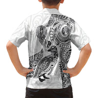 Aotearoa Moko Tribal Tattoo Family Matching Short Sleeve Bodycon Dress and Hawaiian Shirt New Zealand Maori Penguin and Fantail White Color LT03 - Polynesian Pride