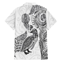 Aotearoa Moko Tribal Tattoo Family Matching Short Sleeve Bodycon Dress and Hawaiian Shirt New Zealand Maori Penguin and Fantail White Color LT03 - Polynesian Pride