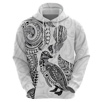 Aotearoa Moko Tribal Tattoo Hoodie New Zealand Maori Penguin and Fantail White Color LT03 - Polynesian Pride