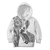 Aotearoa Moko Tribal Tattoo Kid Hoodie New Zealand Maori Penguin and Fantail White Color LT03 Hoodie White - Polynesian Pride