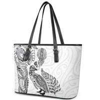 Aotearoa Moko Tribal Tattoo Leather Tote Bag New Zealand Maori Penguin and Fantail White Color LT03 - Polynesian Pride