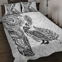 Aotearoa Moko Tribal Tattoo Quilt Bed Set New Zealand Maori Penguin and Fantail White Color LT03 White - Polynesian Pride