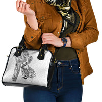 Aotearoa Moko Tribal Tattoo Shoulder Handbag New Zealand Maori Penguin and Fantail White Color