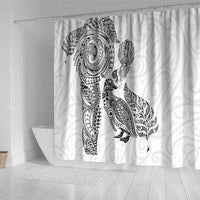 Aotearoa Moko Tribal Tattoo Shower Curtain New Zealand Maori Penguin and Fantail White Color LT03 - Polynesian Pride