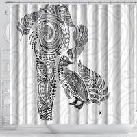 Aotearoa Moko Tribal Tattoo Shower Curtain New Zealand Maori Penguin and Fantail White Color LT03 - Polynesian Pride