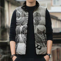 Aotearoa Moko Tribal Tattoo Sleeveless Puffer Jacket New Zealand Maori Penguin and Fantail White Color