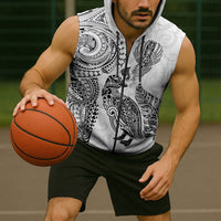 Aotearoa Moko Tribal Tattoo Sleeveless Zip Hoodie New Zealand Maori Penguin and Fantail White Color LT03 - Polynesian Pride