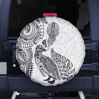 Aotearoa Moko Tribal Tattoo Spare Tire Cover New Zealand Maori Penguin and Fantail White Color LT03 No hole White - Polynesian Pride