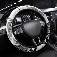 Aotearoa Moko Tribal Tattoo Steering Wheel Cover New Zealand Maori Penguin and Fantail White Color LT03 Universal Fit White - Polynesian Pride