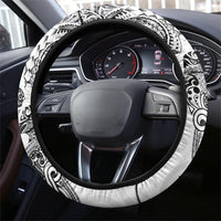 Aotearoa Moko Tribal Tattoo Steering Wheel Cover New Zealand Maori Penguin and Fantail White Color LT03 - Polynesian Pride