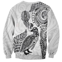 Aotearoa Moko Tribal Tattoo Sweatshirt New Zealand Maori Penguin and Fantail White Color