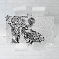 Aotearoa Moko Tribal Tattoo Tablecloth New Zealand Maori Penguin and Fantail White Color