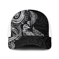 Aotearoa Moko Tribal Tattoo Baseball Net Cap New Zealand Maori Penguin and Fantail Black Color LT03 One Size White Black - Polynesian Pride