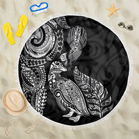 Aotearoa Moko Tribal Tattoo Beach Blanket New Zealand Maori Penguin and Fantail Black Color