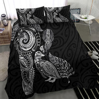 Aotearoa Moko Tribal Tattoo Bedding Set New Zealand Maori Penguin and Fantail Black Color