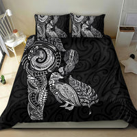 Aotearoa Moko Tribal Tattoo Bedding Set New Zealand Maori Penguin and Fantail Black Color