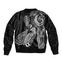 Aotearoa Moko Tribal Tattoo Bomber Jacket New Zealand Maori Penguin and Fantail Black Color