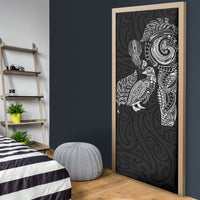 Aotearoa Moko Tribal Tattoo Door Cover New Zealand Maori Penguin and Fantail Black Color LT03 - Polynesian Pride