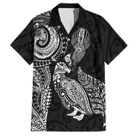 Aotearoa Moko Tribal Tattoo Family Matching Long Sleeve Bodycon Dress and Hawaiian Shirt New Zealand Maori Penguin and Fantail Black Color LT03 Dad's Shirt - Short Sleeve Black - Polynesian Pride