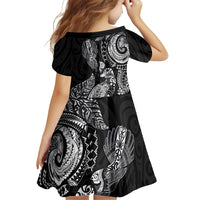 Aotearoa Moko Tribal Tattoo Family Matching Short Sleeve Bodycon Dress and Hawaiian Shirt New Zealand Maori Penguin and Fantail Black Color LT03 - Polynesian Pride