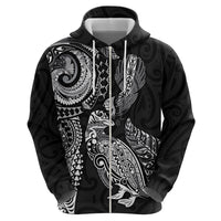 Aotearoa Moko Tribal Tattoo Hoodie New Zealand Maori Penguin and Fantail Black Color LT03 - Polynesian Pride