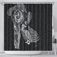 Aotearoa Moko Tribal Tattoo Shower Curtain New Zealand Maori Penguin and Fantail Black Color LT03 - Polynesian Pride