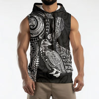 Aotearoa Moko Tribal Tattoo Sleeveless Hoodie New Zealand Maori Penguin and Fantail Black Color LT03 - Polynesian Pride