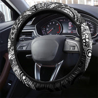 Aotearoa Moko Tribal Tattoo Steering Wheel Cover New Zealand Maori Penguin and Fantail Black Color LT03 - Polynesian Pride