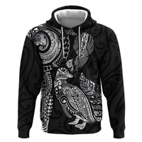 Aotearoa Moko Tribal Tattoo Zip Hoodie New Zealand Maori Penguin and Fantail Black Color LT03 Pullover Hoodie Black - Polynesian Pride