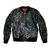 Aotearoa Moko Tribal Tattoo Bomber Jacket New Zealand Maori Penguin and Fantail Paua Shell Style LT03 Unisex Multicolor - Polynesian Pride