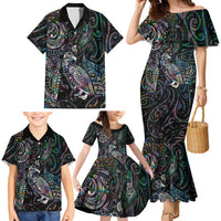 Aotearoa Moko Tribal Tattoo Family Matching Mermaid Dress and Hawaiian Shirt New Zealand Maori Penguin and Fantail Paua Shell Style LT03 - Polynesian Pride