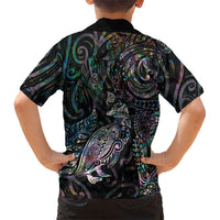 Aotearoa Moko Tribal Tattoo Family Matching Off Shoulder Maxi Dress and Hawaiian Shirt New Zealand Maori Penguin and Fantail Paua Shell Style LT03 - Polynesian Pride