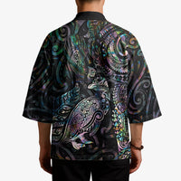 Aotearoa Moko Tribal Tattoo Kimono New Zealand Maori Penguin and Fantail Paua Shell Style