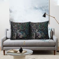 Aotearoa Moko Tribal Tattoo Pillow Cover New Zealand Maori Penguin and Fantail Paua Shell Style