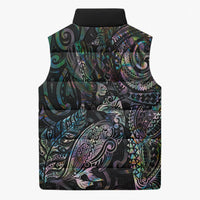 Aotearoa Moko Tribal Tattoo Sleeveless Puffer Jacket New Zealand Maori Penguin and Fantail Paua Shell Style