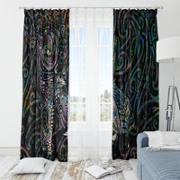Aotearoa Moko Tribal Tattoo Window Curtain New Zealand Maori Penguin and Fantail Paua Shell Style