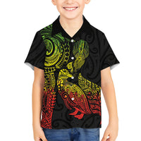 Aotearoa Moko Tribal Tattoo Family Matching Off The Shoulder Long Sleeve Dress and Hawaiian Shirt New Zealand Maori Penguin and Fantail Reggae Style LT03 Son's Shirt Multicolor - Polynesian Pride