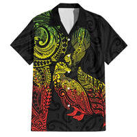 Aotearoa Moko Tribal Tattoo Family Matching Off Shoulder Maxi Dress and Hawaiian Shirt New Zealand Maori Penguin and Fantail Reggae Style LT03 Dad's Shirt - Short Sleeve Multicolor - Polynesian Pride
