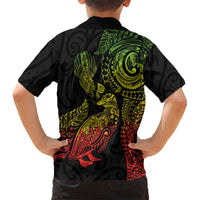 Aotearoa Moko Tribal Tattoo Family Matching Summer Maxi Dress and Hawaiian Shirt New Zealand Maori Penguin and Fantail Reggae Style LT03 - Polynesian Pride