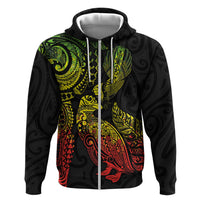 Aotearoa Moko Tribal Tattoo Hoodie New Zealand Maori Penguin and Fantail Reggae Style LT03 Zip Hoodie Multicolor - Polynesian Pride