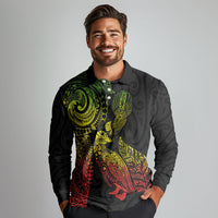 Aotearoa Moko Tribal Tattoo Long Sleeve Polo Shirt New Zealand Maori Penguin and Fantail Reggae Style LT03 - Polynesian Pride