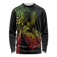 Aotearoa Moko Tribal Tattoo Long Sleeve Shirt New Zealand Maori Penguin and Fantail Reggae Style LT03 Unisex Multicolor - Polynesian Pride